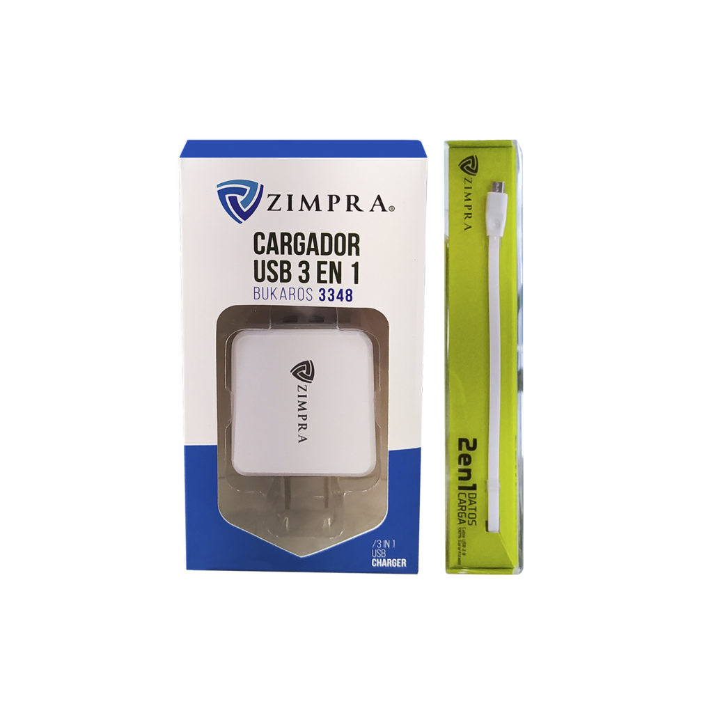 CARGADOR ZIMPRA USB 3 EN 1